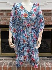 Time & Tru blue floral semisheer swim cover up dress / 2X / Excellent condition