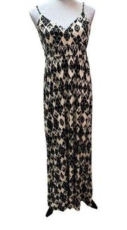 Loft Black and Cream Diamond Print Boho Summer Maxi Dress Size L