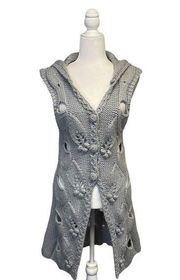 Pura Vida Gray Distressed Holes Sleeveless Hoodie Duster Cardigan Small