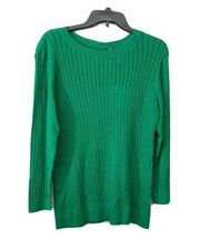 1901 Womens Green Button Back Pointelle Pullover Sweater Size Medium NEW