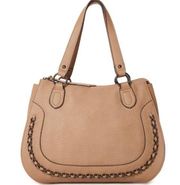 Jessica Simpson Charlie Hobo Satchel Pebbled Vegan Leather Natural Tan Chainlink