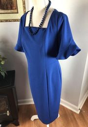 Donna Morgan Women's Blue Solid Square Neck Back Zipper Sheath Dress Size 12