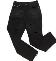 NASTY Gal High Rise Black Ripped Straight Leg Jeans sz 8