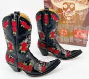 RARE Old Gringo Black Embroidered Floral Skull Speak No Evil Cowgirl Boot sz 9.5