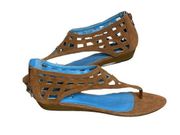 New Jomax Flat Sandal Back Zipper Open Toe Brown Suede Women 8