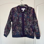 Lavon  Vintage 80s Paisley Silk Windbreaker Medium Multicolored Bomber Jacket