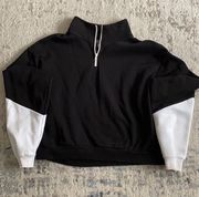 Black and White Quarter Zip Cropped Sweatshirt