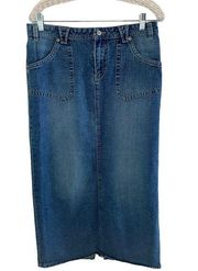 Vintage  long denim skirt medium wash back slit y2k 100% cotton sz 11