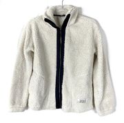 FRYE & Co. | Cream Navy 100% Polyester Sherpa Zip Jacket