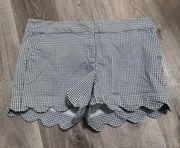 Crown & Ivy Shelby Scalloped Hem Shorts Preppy Southern Navy Gingham Plaid 12