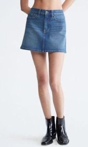 Vtg Calvin Klein Sz 11 28 Skirt Blue Jean Denim A Line Ridged Flat Front Short