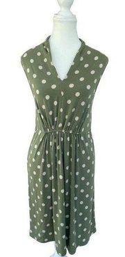 Matilda Jane 94% modal 6% spandex green with cream polka dots v neck  dress size