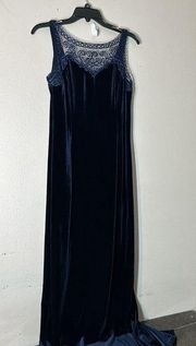 VTG 90s Navy Blue Scott McClintock Gunne Sax Velvet Floor Length Gown Prom SZ 10