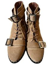 ASOS Tan Combat Boot Brown Suede‎ Leather Women's Size 6.5 Lace Up Double Buckle
