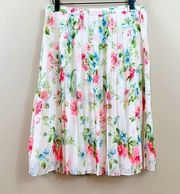 Ann Taylor Pleated Floral White/Pink/Green A-Line Skirt