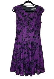 Danny & Nicole Floral Lace Velvet Fit & Flare Dress Purple Black Halloween 8