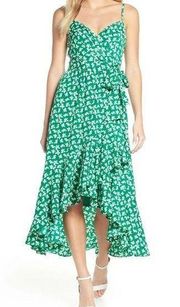 Eliza J Womens Faux Wrap Midi Dress Green White Floral Print Sleeveless Size 8