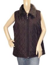 Carolyn Taylor Quilted Puffer Vest Faux Fu…