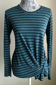 Stateside Knotted T-Shirt Knit Striped Teal Black Crewneck - Size M - NWOT