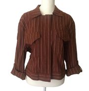 Mittoshop Womens‎ Striped Cropped Shirt Jacket Brown Size Small