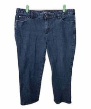 Michael Kors Cropped Jeans Size 12 Blue Button Flap Pockets Stretch