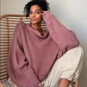 Free People  Emmy It's Mauve Chunky Knit Cropped Oversized Sweater