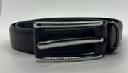 Brown Leather Belt Silver Tone Rectangle Buckle Size Medium