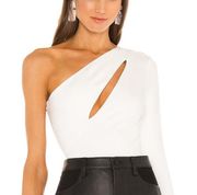 NBD White Cut Out Bodysuit One Shoulder Top Size XS Asymmetrical Aaliyah NEW