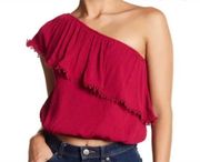 Ten Sixty Sherman Fuschia Cropped One Shoulder Top