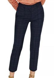 Maje Paliro Cropped Slim Plaid Trouser Pants in Marine Blue Plaid Waist Size 32