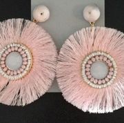 New Badgley Mischka Pink Beaded & Fringe Earrings