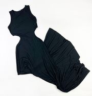 Clayton Emily Solid Black Jersey Knit Stretch Sleeveless Cut Out Long Maxi Dress