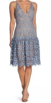 Lily Crochet Lace V-neck Blue Fit and Flare Dress NEW, sz L