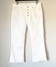 7 FOR ALL MANKIND Button Fly High Rise Raw Hem White Jeans 32