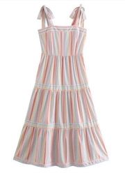 'Urbana' Rainbow Striped Tied Midi Dress size S NWT