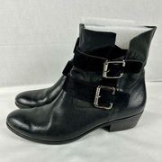 Paul Green Denver Biker Moto Boots Black Leather 8 Harness Buckles