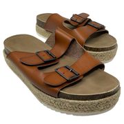 Women’s 10.5WW Double Buckle Flatform Platform Sandal Cognac