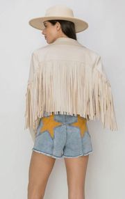 Cream Faux Suede Fringe Western Jacket Women’s Size Medium