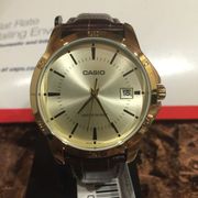 Casio Brown band gold tone large face w/ date new