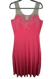 Soft Surroundings Pink Lightweight Sleeveless Scoop Neck Maxi Dress Crochet Sz S