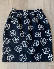 Paris pencil skirt black white floral print made in France