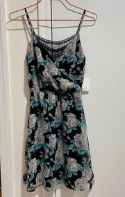 Lace Lined Floral Surplice Chiffon Dress