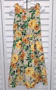 New New York & Company yellow floral print polka dot midi dress pleated lined