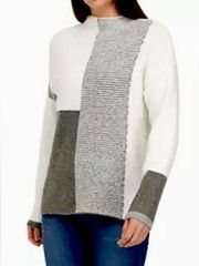 Cyrus Gray White Colorblock Mock Neck Chunky Sweater Women’s Size L