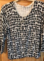 Black And White  Button Front Cardigan EUC Size XL