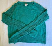 Teal Cropped Sweater with Open Knit Sleeves