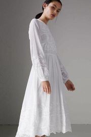 BURBERRY Embroidered Cotton Silk  Elena Voile Dress In White NWT size 2