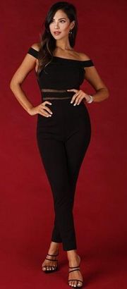 New Black Off Shoulder Skinny Leg Jumpsuit