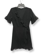 Lulus  Womens Mini Wrap Dress Black White Polka Dot Print Short Sleeve Ruffle S