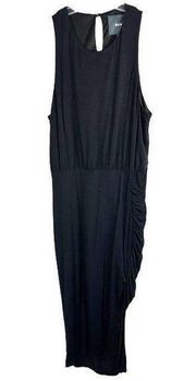 Anthropologie Maeve Medium Dress Black Solid Ruched Side Maxi Full Length 525